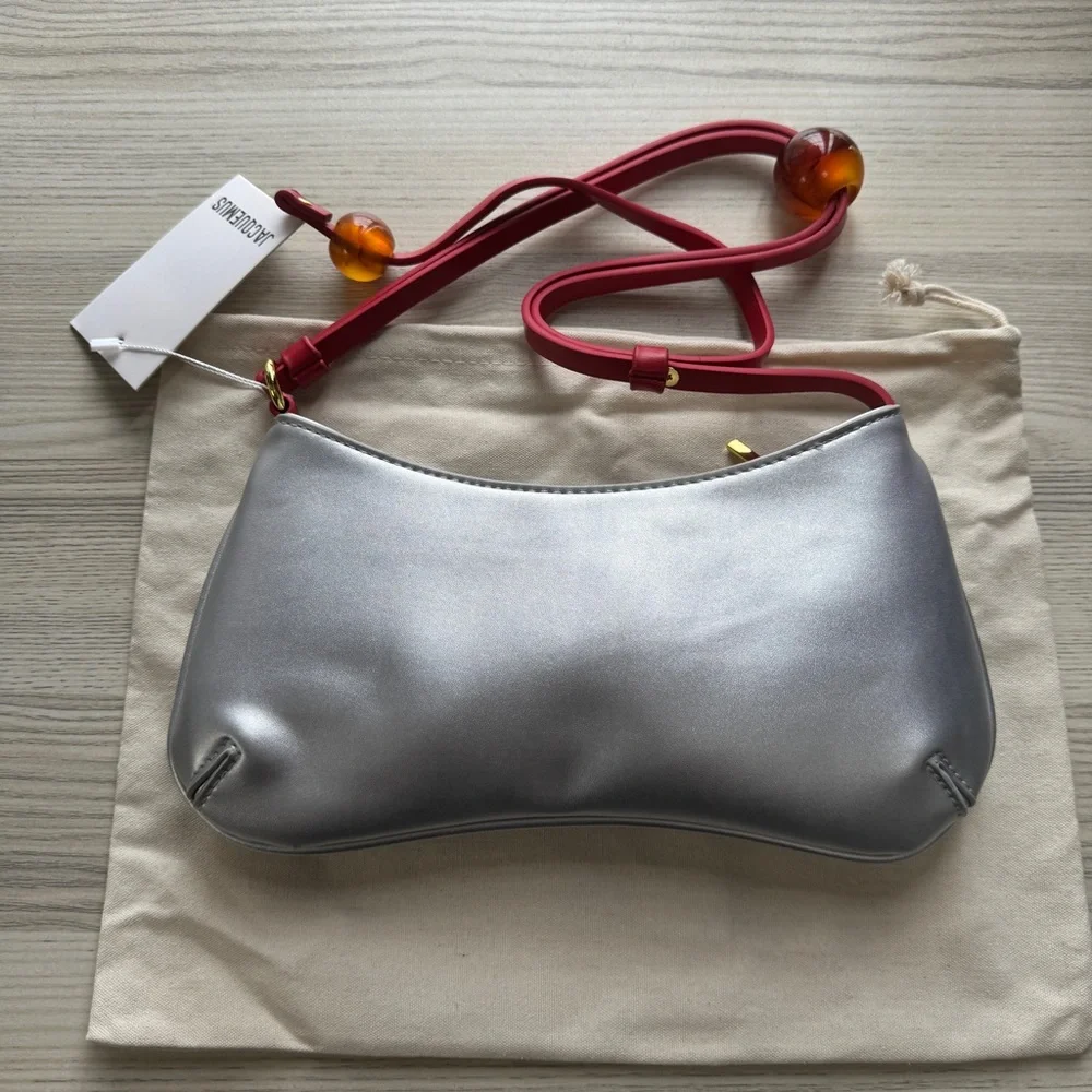 Jacquemus Le Bisou Perle Leather Silver Shoulder Bags - Picture 2 of 8